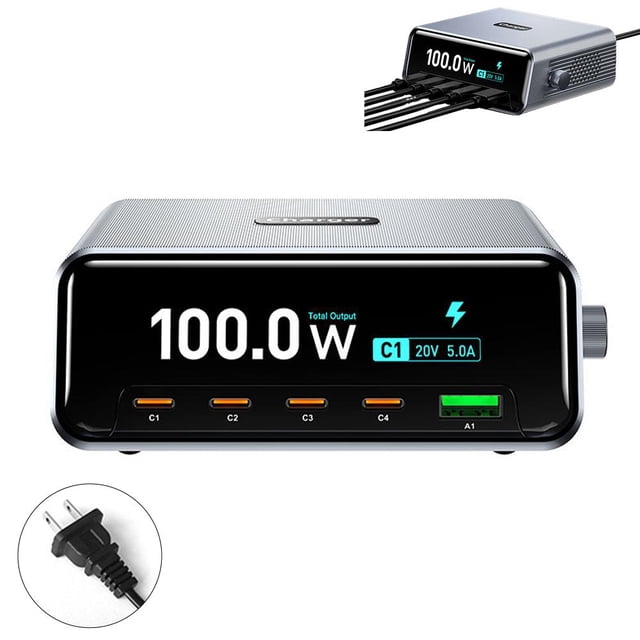 New 265W Gallium Nitride Multi-port Desktop Charging Station, PD Fast Charging with Smart Screen Display for Laptop and Mobile Phone