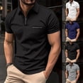 thumbnail image 5 of Mens Zip Neck Shirt Short Sleeve Regular Work Casual Slim Fit Tee Tops Formal, 5 of 10
