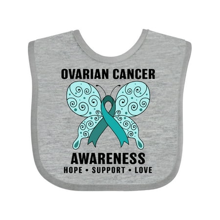 

Inktastic Ovarian Cancer Awareness Hope Support and Love Gift Baby Boy or Baby Girl Bib