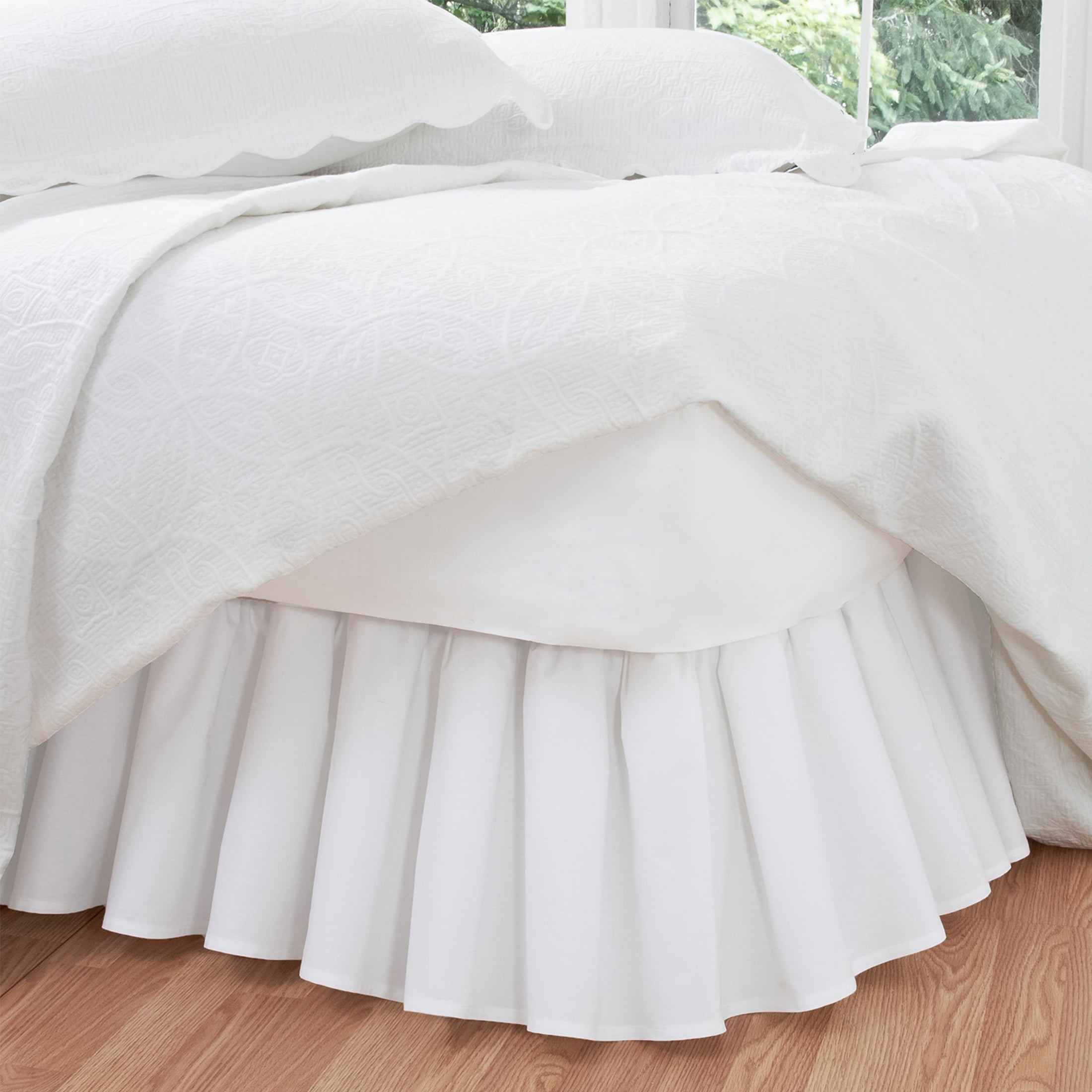 Wamsutta Button Pleat Cal King Bed Skirt in Ivory 15" Drop Split Corners Cotton 