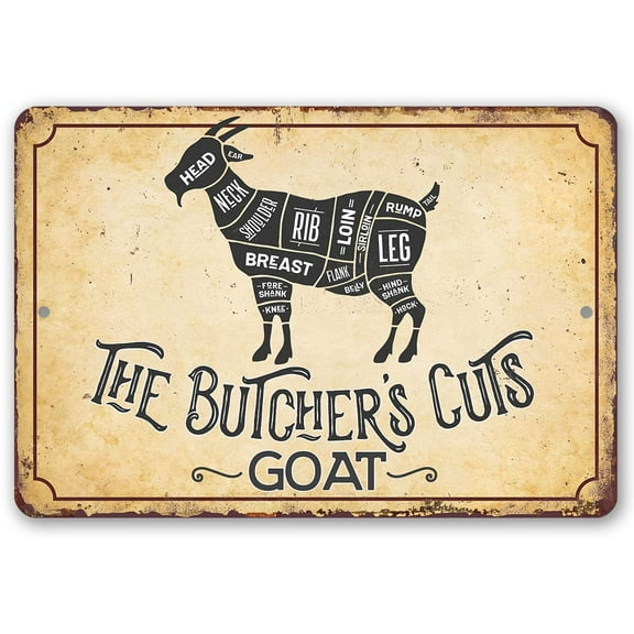 Metal Sign - The Butcher's Cut GOAT - Durable Metal Sign - Use Indoor/Outdoor - Makes Great Meat Shop and Kitchen Decor Under $25 (12" x 18")