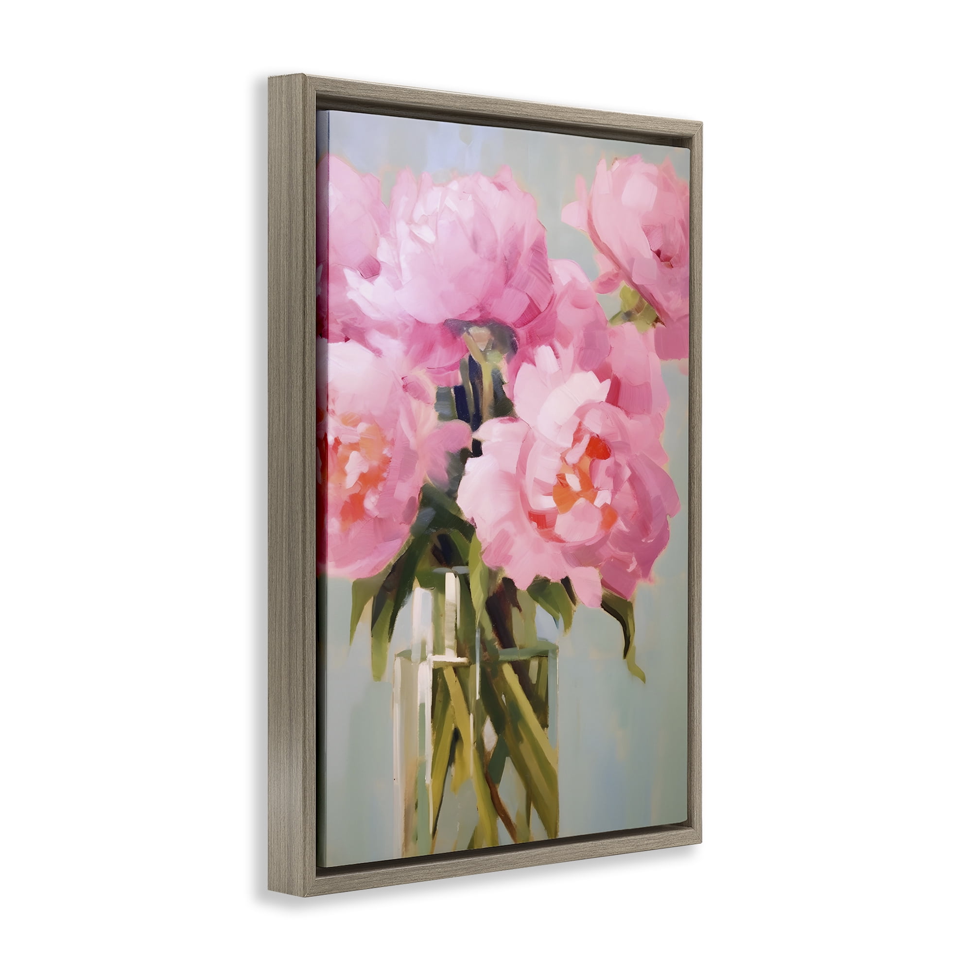 Stupell Industries Blush Pink Roses Botanical & Floral Painting Brown Floater Framed Art Print Wall Art, 21 x 31