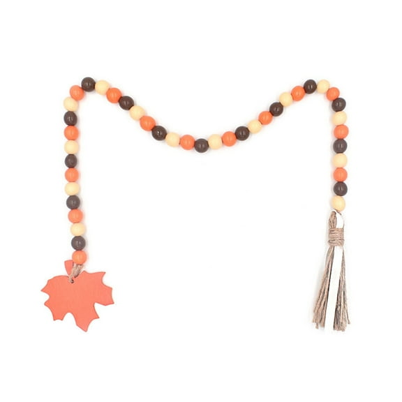Halloween Decorations Wood Bead Garland with Tassel,Home Decor with Jute Rope Plaid Tassel, Rustic Fall Room Décor for Wall Mantle Shelf Oranges Decor Thanksgiving Beads, maple leaves Tag(Orange)