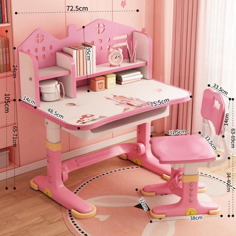 YNCE Kids Functional Desk and Chair Set, Height Adjustable Children School Study Desk with Storage Drawer for Boys Girls (Pink #1)