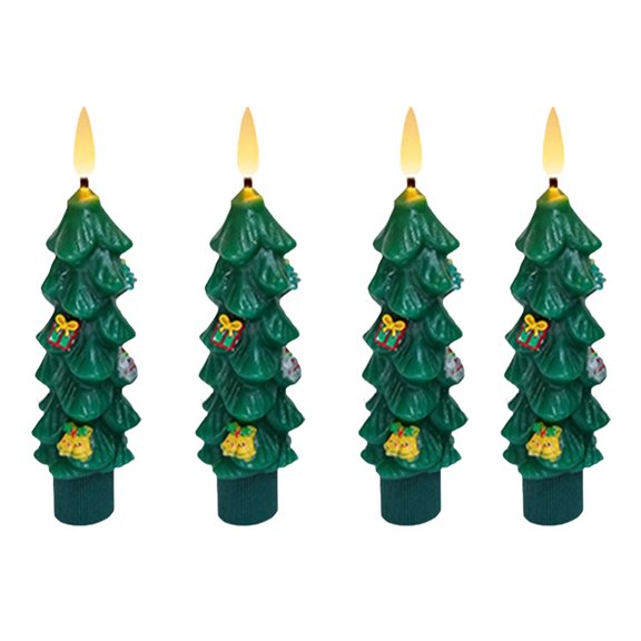 4 Pcs Christmas Tree Flameless Taper Candles Christmas Decorations Christmas LED Taper Candles with 3D Flame, Green LED Candlesticks for Christmas Home Decoration Party Favor Supplies