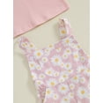 thumbnail image 6 of Suealasg Toddler Girls Fall Outfits Set Clothes 1T 2T 3T 4T 5T Fly Sleeve Ribbed T-shirt +Daisy Print Suspender Flared Pants 2Pcs Autumn Clothing for Little Girls, 6 of 7
