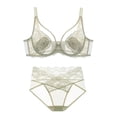 thumbnail image 2 of Women's Lace Underwear Set - Sheer Underwire Bra and High-Waisted Panty - V-Neck Adjustable Straps, Elegant 2-Piece Underwear Ladies High Support Athletic Bra Green M, 2 of 5