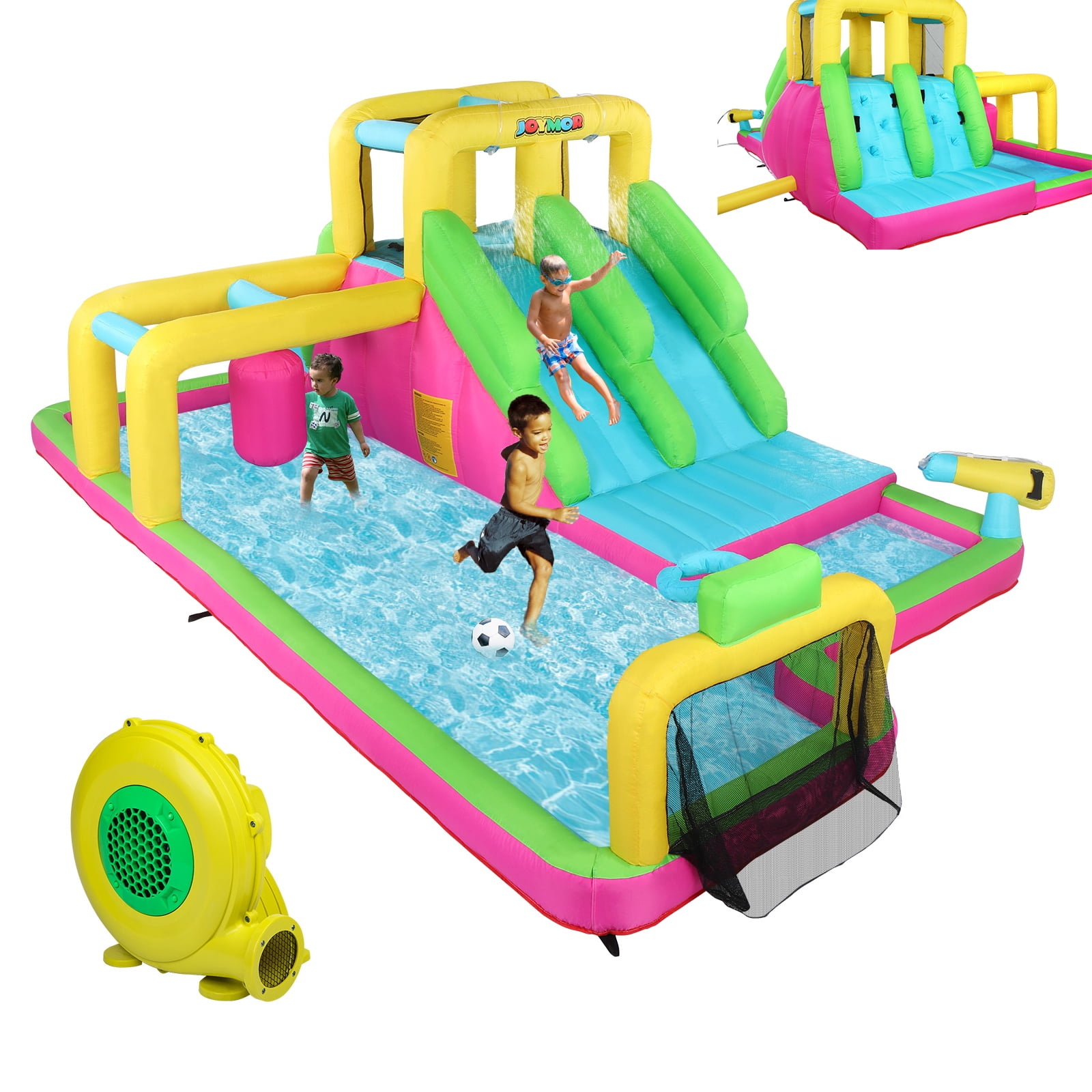 JOYMOR 6in1 Inflatable Double Water Slide Park for Kids Backyard, Bounce House w/ Obstacle