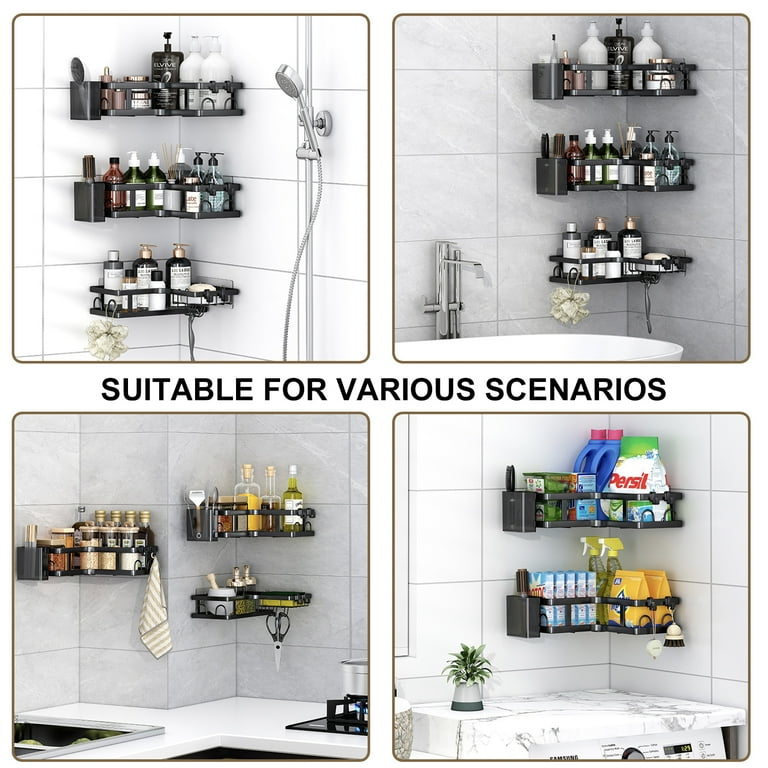 PHANCIR 5-Piece Corner Shower Caddy, Black Stainless Steel photo 5
