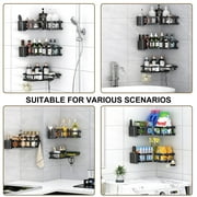 PHANCIR 5 PCS Corner Shower Caddy, No Drilling Stainless Steel Shower Storage Rack with Hooks & Toothpaste Holder for Bathroom, Black