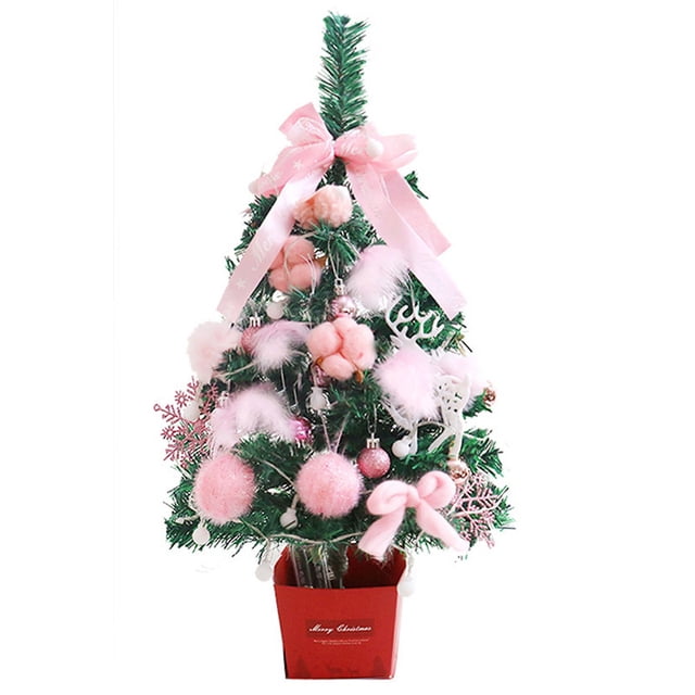Artículos de decoración Irfora Mini árboles de Navidad artificiales de mesa con lazo, ciervo, conejo, bola de pelo de algodón, campana de plumas, adornos de copo de nieve para mesa, escritorio, decor