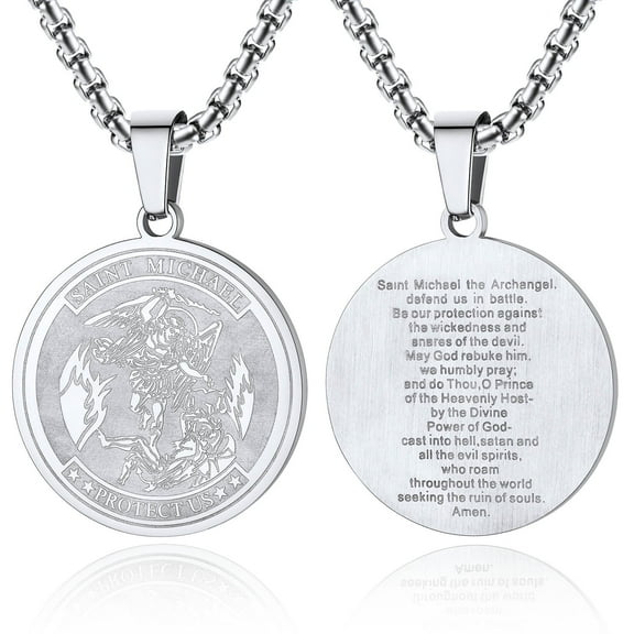 ChainsProMax Men Saint Michael Pendant Necklace Full Prayer Stainless Steel Protection Archangel Medallion