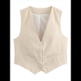 thumbnail image 3 of Chaleco de Traje Corto para Mujer, con Botones, Informal, Elegante, para Negocios. Crema L, 3 of 7