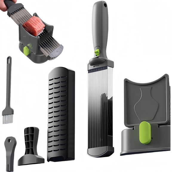 2-Piece Set Manual Meat Slicer In Gray Compact Kitchen Meat Cutter