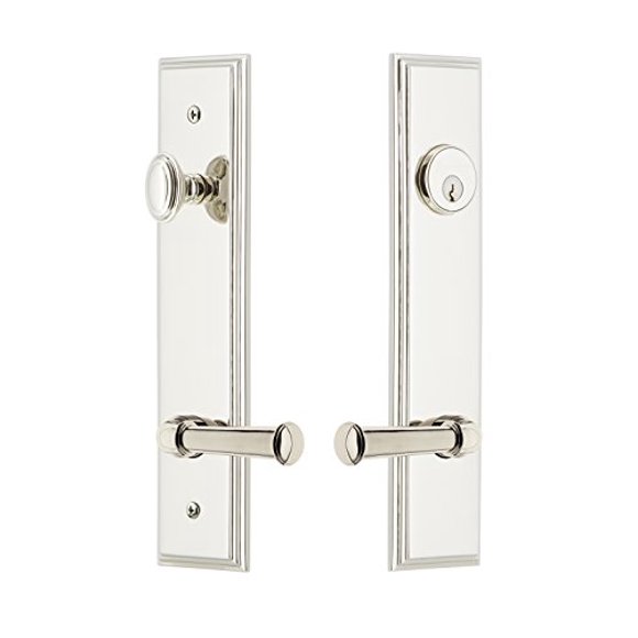 Grandeur Hardware 841359 Assiette Carrée Haute Ensemble d'Entrée Complet avec Levier Georgetown, Taille du Dossier - 2.75 Pouces, Nickel Poli
