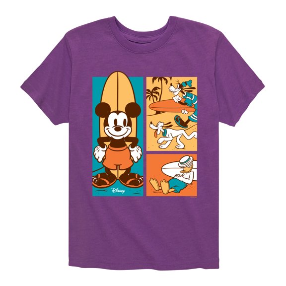 Disney - Mickey & Friends - Mickey Pluto & Daffy Duck Beach Day Surfing - Toddler And Youth Short Sleeve Graphic T-Shirt