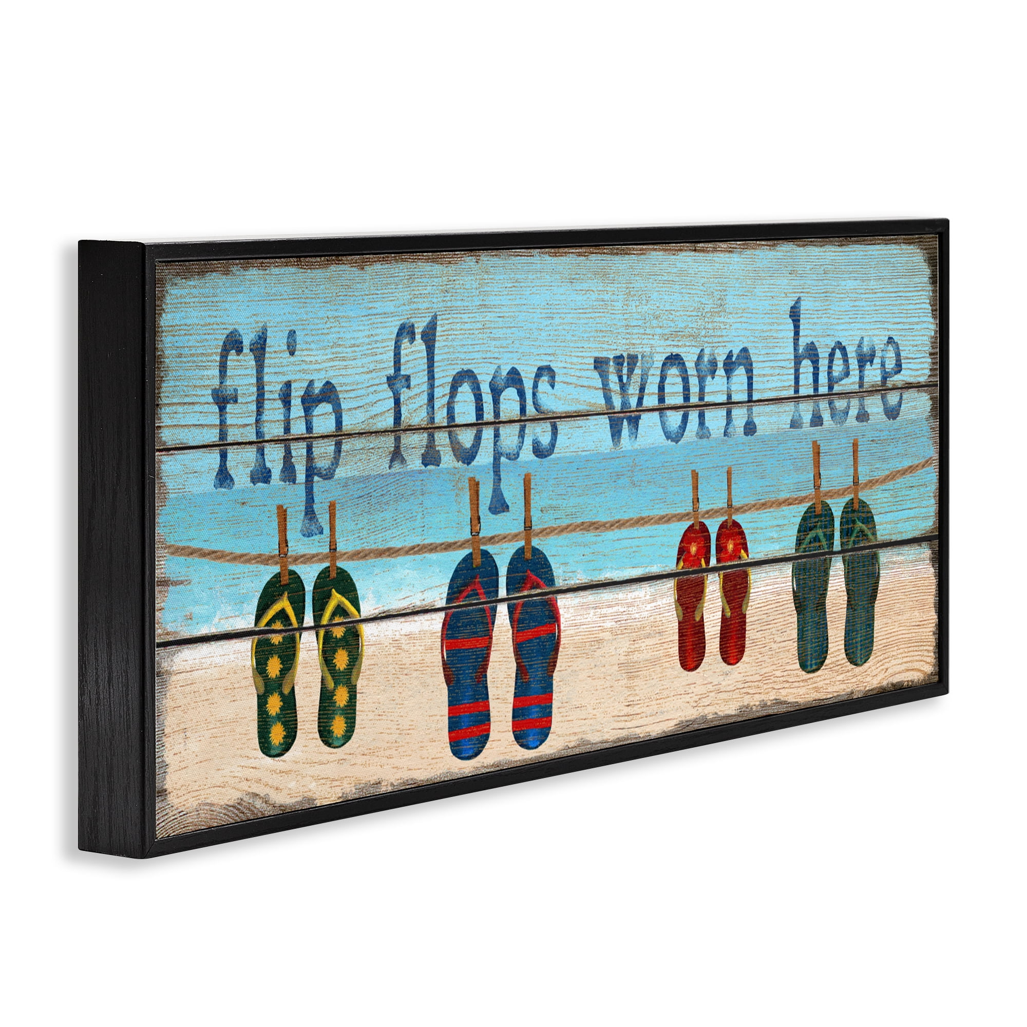 Stupell Industries Flip Flops Worn Here Black Framed Giclee Art, design by Gail Fraser