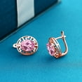 thumbnail image 3 of Gem Stone King 18K Rose Gold Plated Silver Light Pink Created Sapphire Greek Key Earrings for Women (6.00 Cttw, Gemstone September Birthstone, Oval 10X8MM), 3 of 3