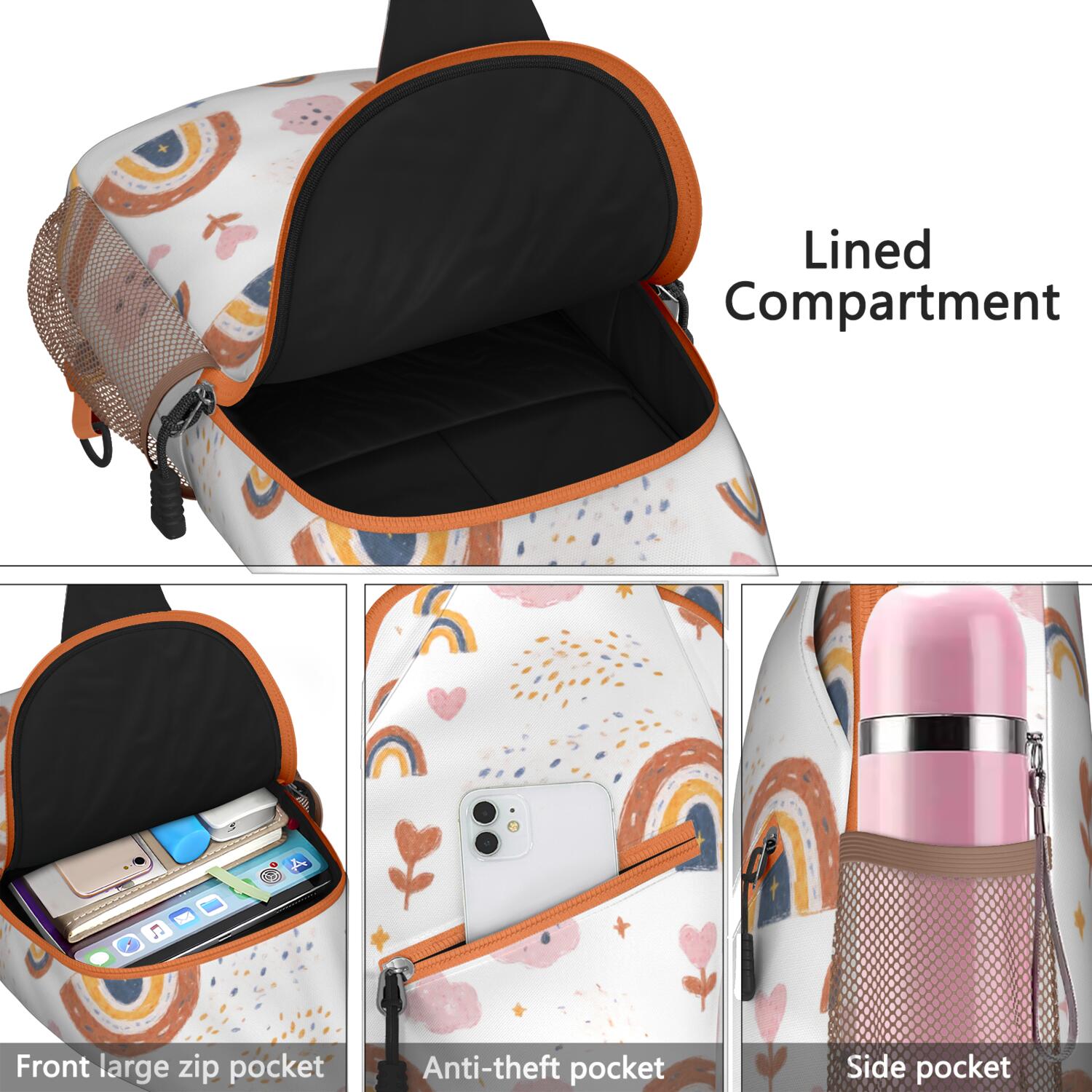 Crossbody Sling Bag Hiking Casual Sport Daypack Rainbow Cartoon () Crossbody Bag for Travel Hiking Bag for Women Men