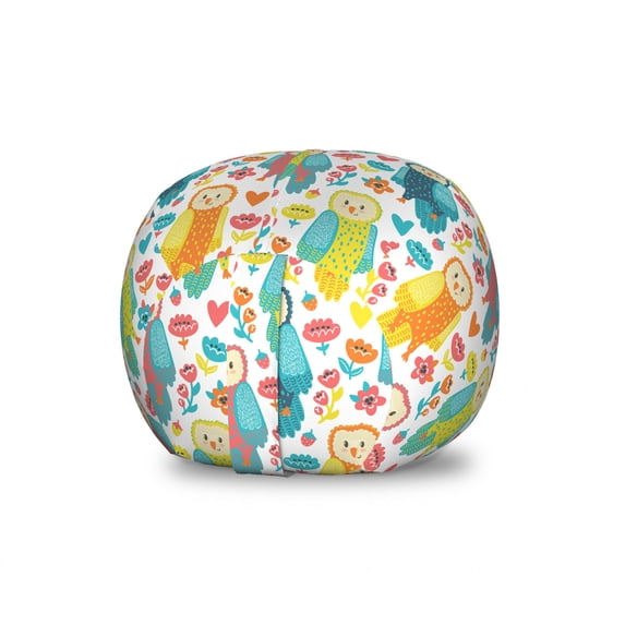 Owl Storage Toy Bag Chair, Animals Leaves Berries Branches and Flowers, Stuffed Animal Organizer Washable Bag, Large Size, Multicolor, by Ambesonne