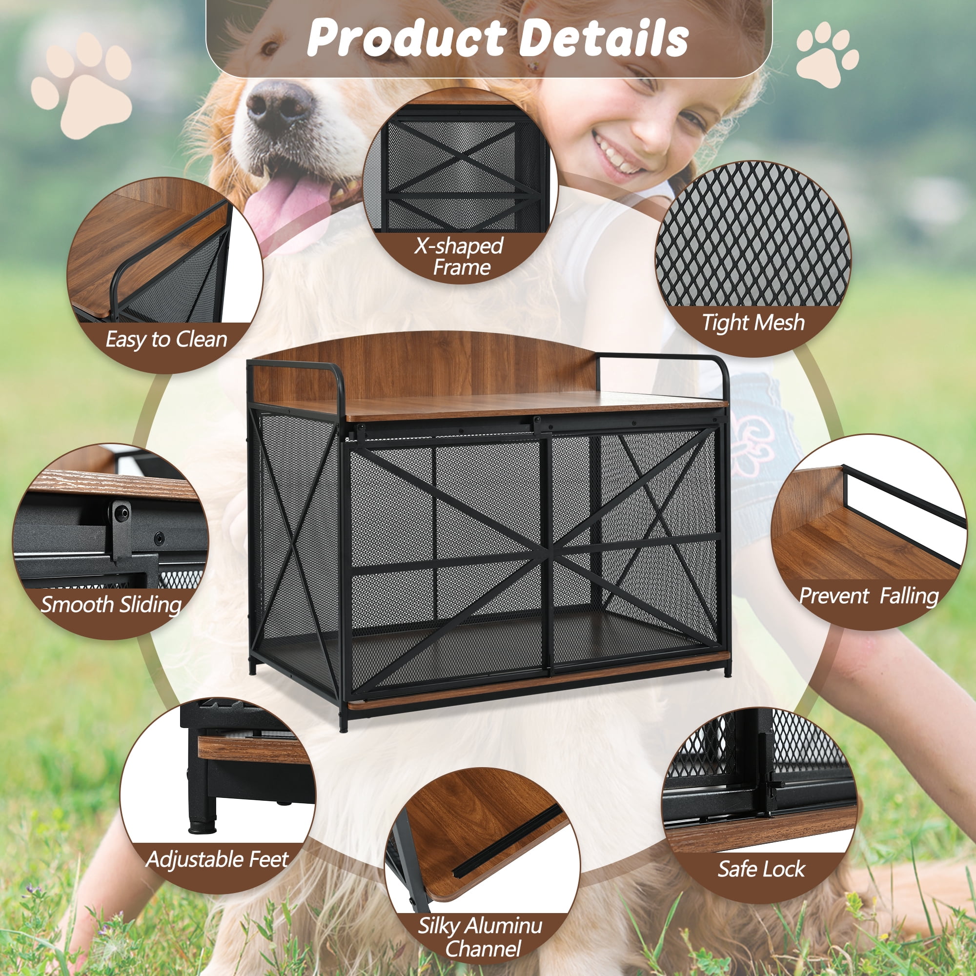 Heavy Duty Large Dog Crate Furniture for Large Medium Dog, Farmhouse Wooden Dog Kennel Indoor End Table, Decorative Pet House for Large Dogs