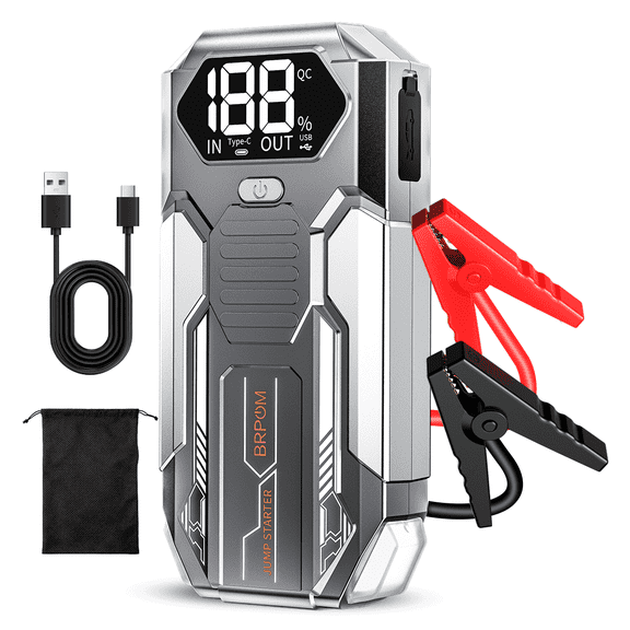 BRPOM Car Battery Jump Starter 4000A, 12V Jump Starter Battery Pack for 6.0L Gas and 5.0L Diesel, 16800mAh Portable Jump Box with LED Light, LED Display, Fast Charging & Emergency Power Bank