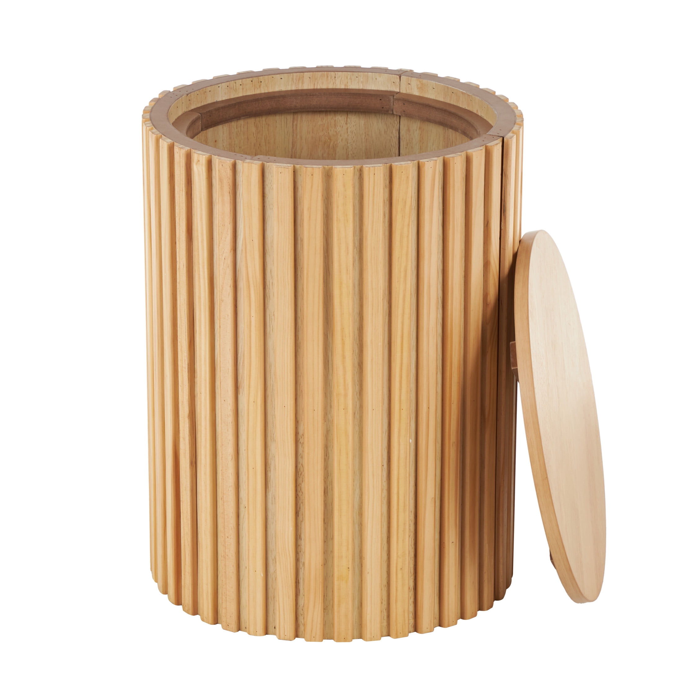 DecMode 16" x 21" Brown Wood Handmade Ribbed Storage Accent Table with Slatted Base, 1-Piece