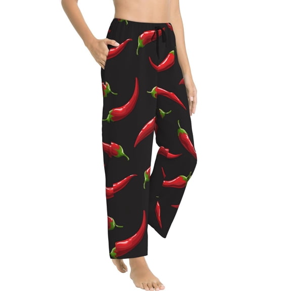 Pajama Pants Women - bell Pepper black Soft Breathable Sleep & Lounge Pants for Women, Comfy Casual Pj Pants Bottoms with Pockets