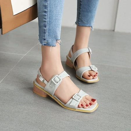 

absuyy Womens Heeled Sandals- Casual New Style Low Heel Fashion Thick Heels Faux Leather Summer Sandals #398 Gray-8.5