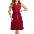 thumbnail image 2 of INSPIRE CHIC Pleated Dress for Women's Sleeveless V Neck Tie Waist A-line Midi Dresses L Burgundy, 2 of 6
