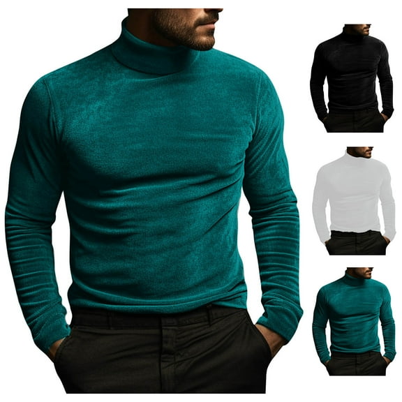 Miluxas Mens Turtleneck Long Sleeve Shirt Casual Tight T-Shirt Pullover Undershirts Tee for Spring & Fall White