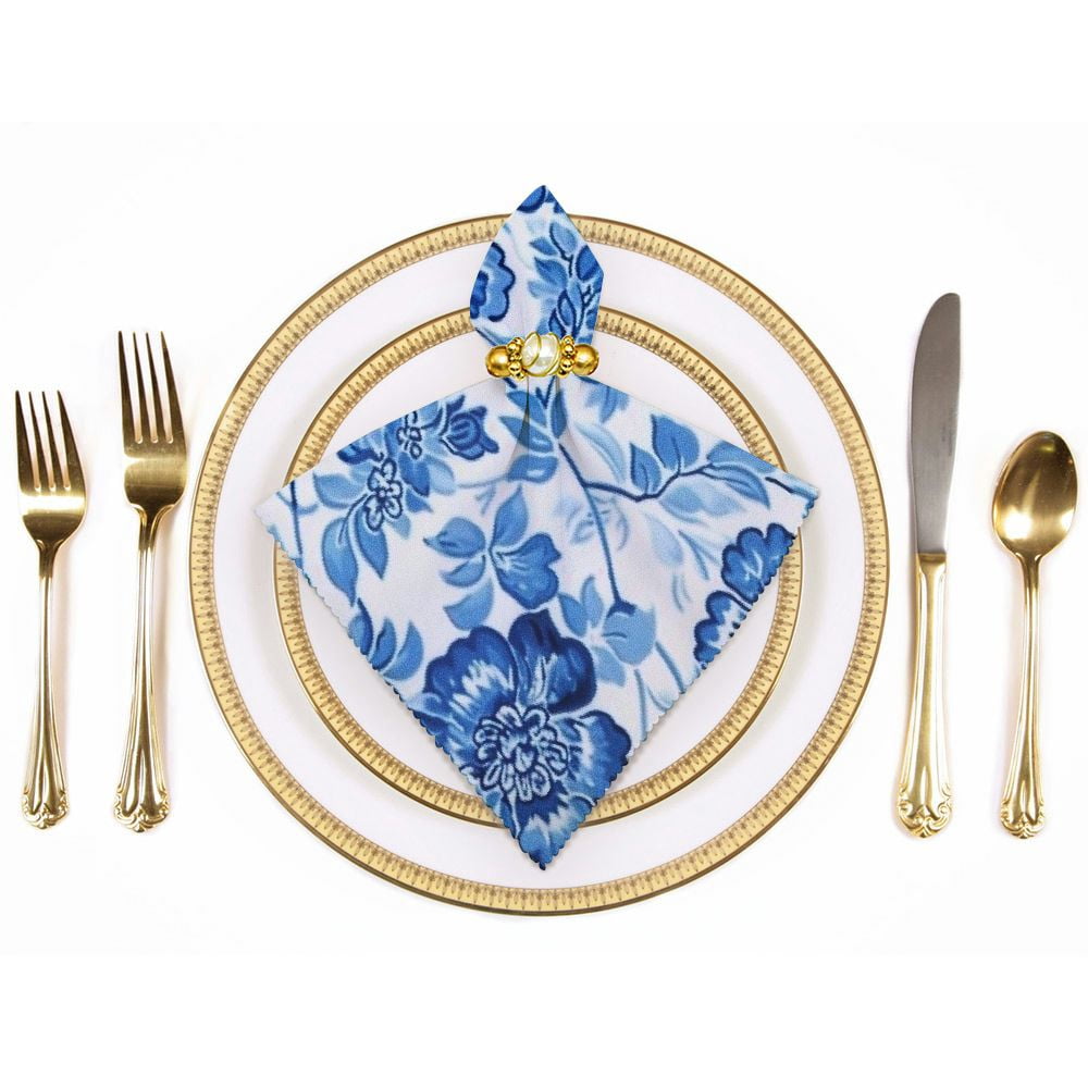 Qinduosi  Blue Floral Luncheon Cloth Napkins Blue and White Flowers Design Lunch Napkins Spring Holiday Wedding Birthday Dinner Baby; Bridal Shower Tableware Party Supplies