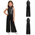 thumbnail image 6 of inlzdz Kids Girls Hip Hop Dance Outfits Retro 70s 80s Rock Disco Jumpsuit Flowy Mesh Overlay Pants Romper Black 12, 6 of 7