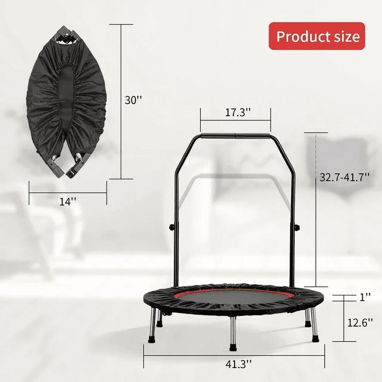 Ainfox Mini Trampoline with Adjustable Handle Bar, Fitness Rebounder, 330 lbs Load Capacity, 40 Inch,Red