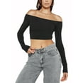 thumbnail image 1 of Sedceaty Women Short Shirt, Long Sleeve Off Shoulder Solid Color Casual Street Party Crop Tops, 1 of 7