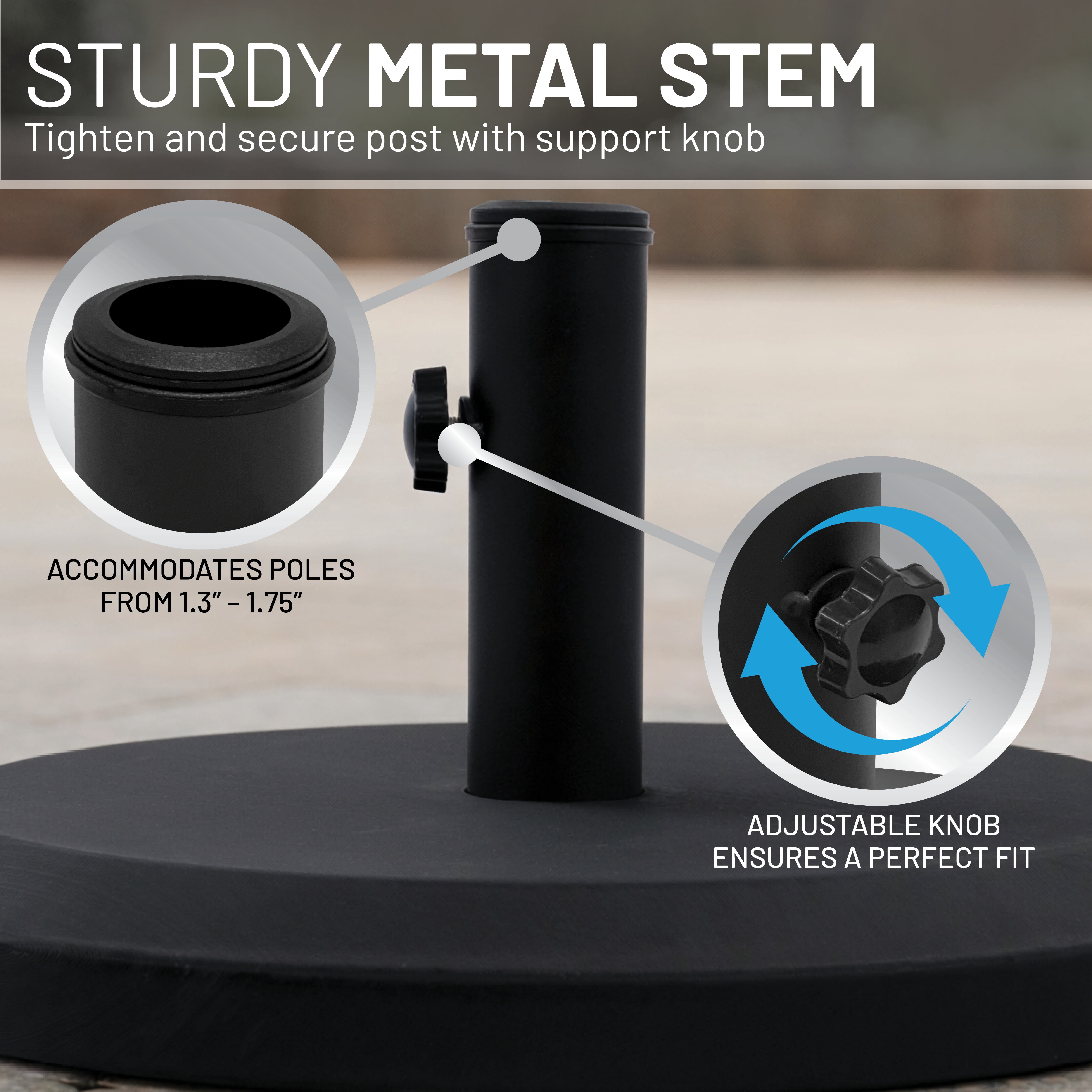US Weight 22 lb. Weighted Umbrella Base - UV-Resistant Patio Umbrella Stand for Outdoor Tables - Fits 1.3” to 1.75” Poles - Durable Weather Resistant - Sleek Black Finish