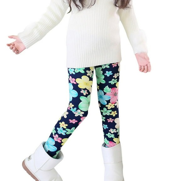 Esho Girls Winter Warm Floral Leggings Kids Christmas Thicken Fleece Tights Long Pants 2-11Y