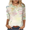 thumbnail image 2 of Jsaierl Women's 3/4 Sleeve Tops Plus Size Crew Neck Shirts Cute Mama Petite Blouses Work Dressy T-shirts Top S-2XL, 2 of 5