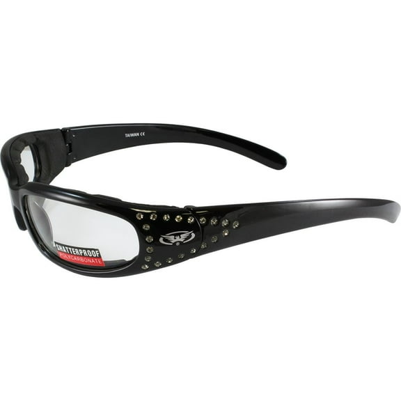 Global Vision Marilyn 3 Auto-Darkening Photochromic Rhinestone Riding Glasses Clear to Smoke UV400 ANSI Z87.1 Protection