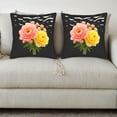 thumbnail image 3 of Set of 2 18x18in Throw Pillow Covers with Elegant Pink and Yellow Floral Design on Dark Background - Perfect for Couch Bed or Car, 3 of 8