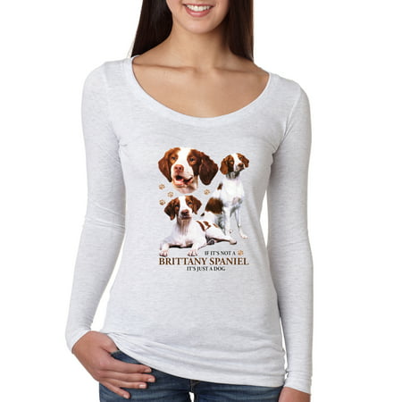 If It's Not a Brittany Spaniel It's Just a Dog Gift | Womens Dog Lover Scoop Long Sleeve Top, Heather White, Small