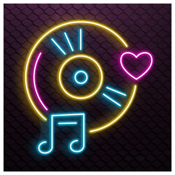 Letrero De Neón LED Con Diseño Disco Música, Vinilo Para Pared, Corazón Musical, Luz Para Habitación, Escaparate, Entrada Comercial 50cm