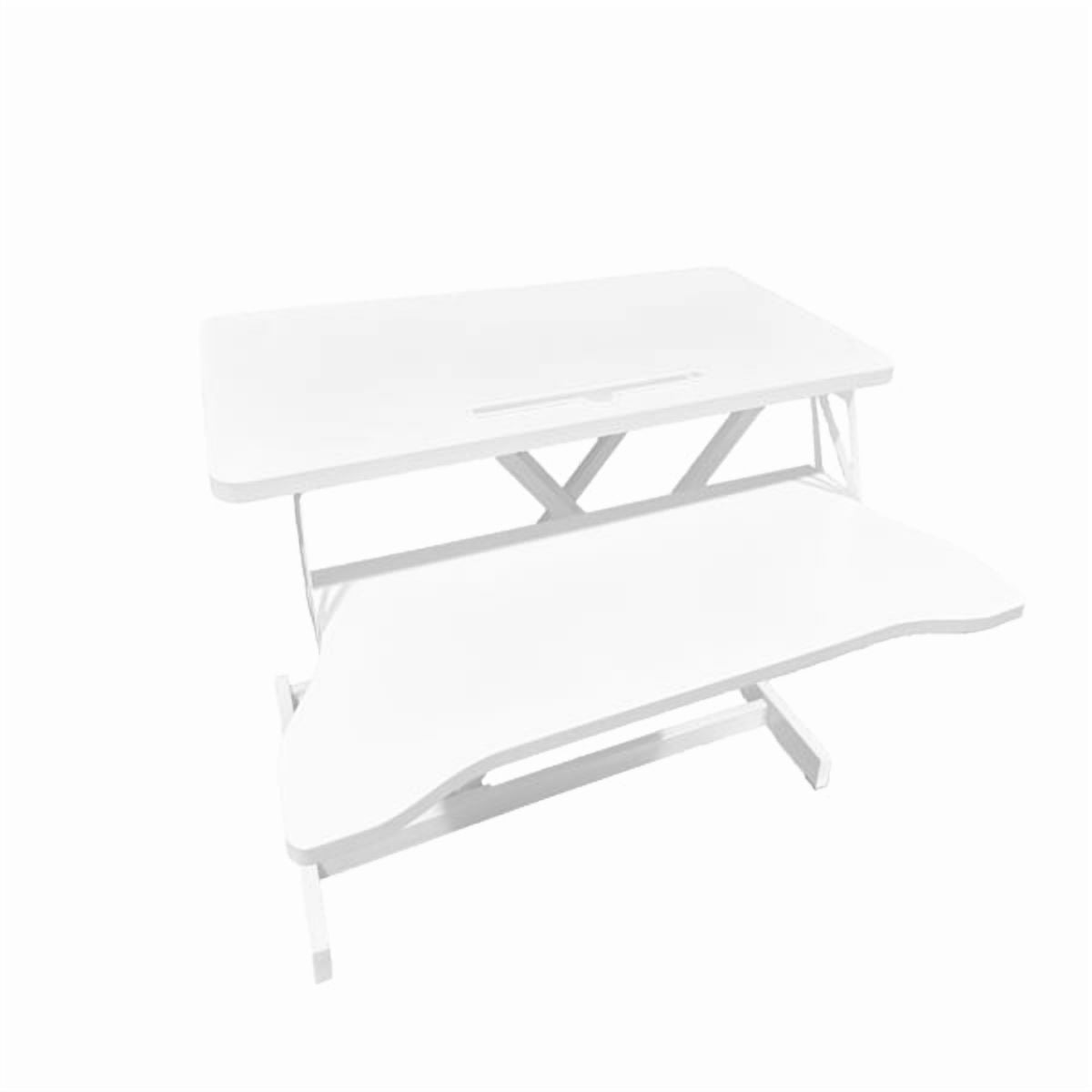32 inch office desk converter, height adjustable sit stand lifter, dual monitor and laptop workstation, bandwidth keyboard stand, white