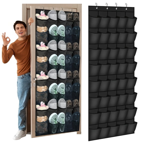 Black 40 Grids,Transparent Fabric Hanging Bag - Multi-functional Storage Bag, Suitable for Shoes, Underwear, Toys and More - Foldable Design, Perfect Organizer for Bedroom, Storage Room, Dormitory an