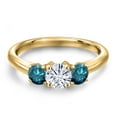 thumbnail image 3 of Gem Stone King 18K Yellow Gold Plated Silver White Moissanite and Blue Diamond Engagement Ring for Women | 1.04 Cttw | Round 5MM | Gemstone Birthstone | Size 5, 3 of 7