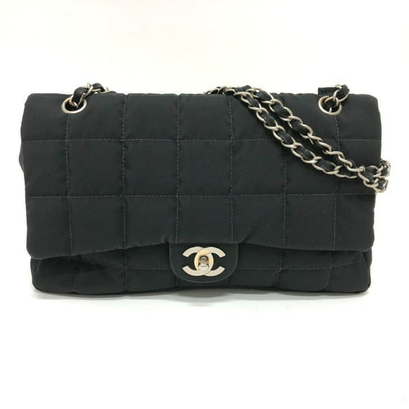 Pre-Owned CHANEL Coco Mark Chocolate Bar Chain Shoulder Bag Nylon Women's Black (Good)