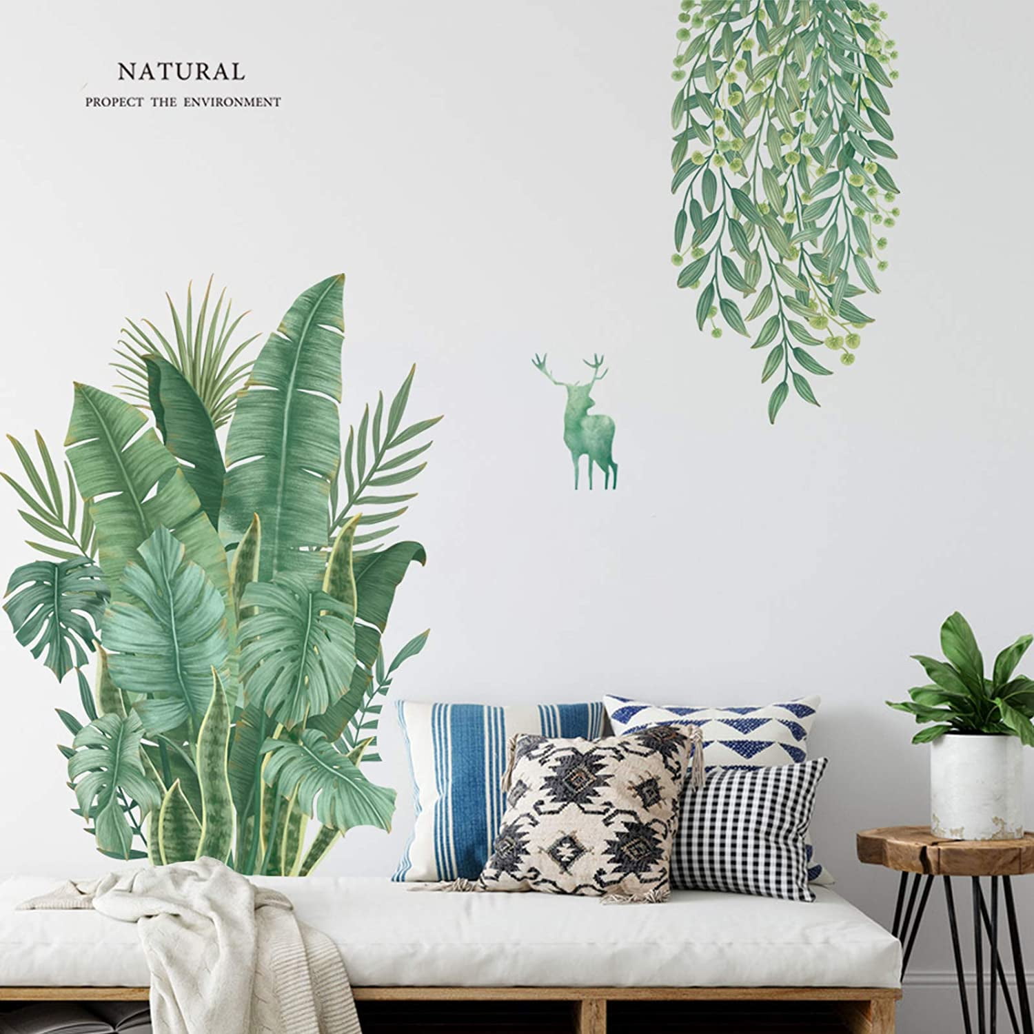 Tropical Leaves Green Plant Wall Stickers Vinyl Decal Living Room Art Mural 