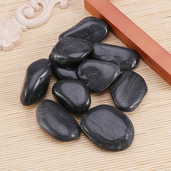 Soimiss 10Pcs Painting Rocks Black Smooth Stones Assorted Shapes for Creative Projects