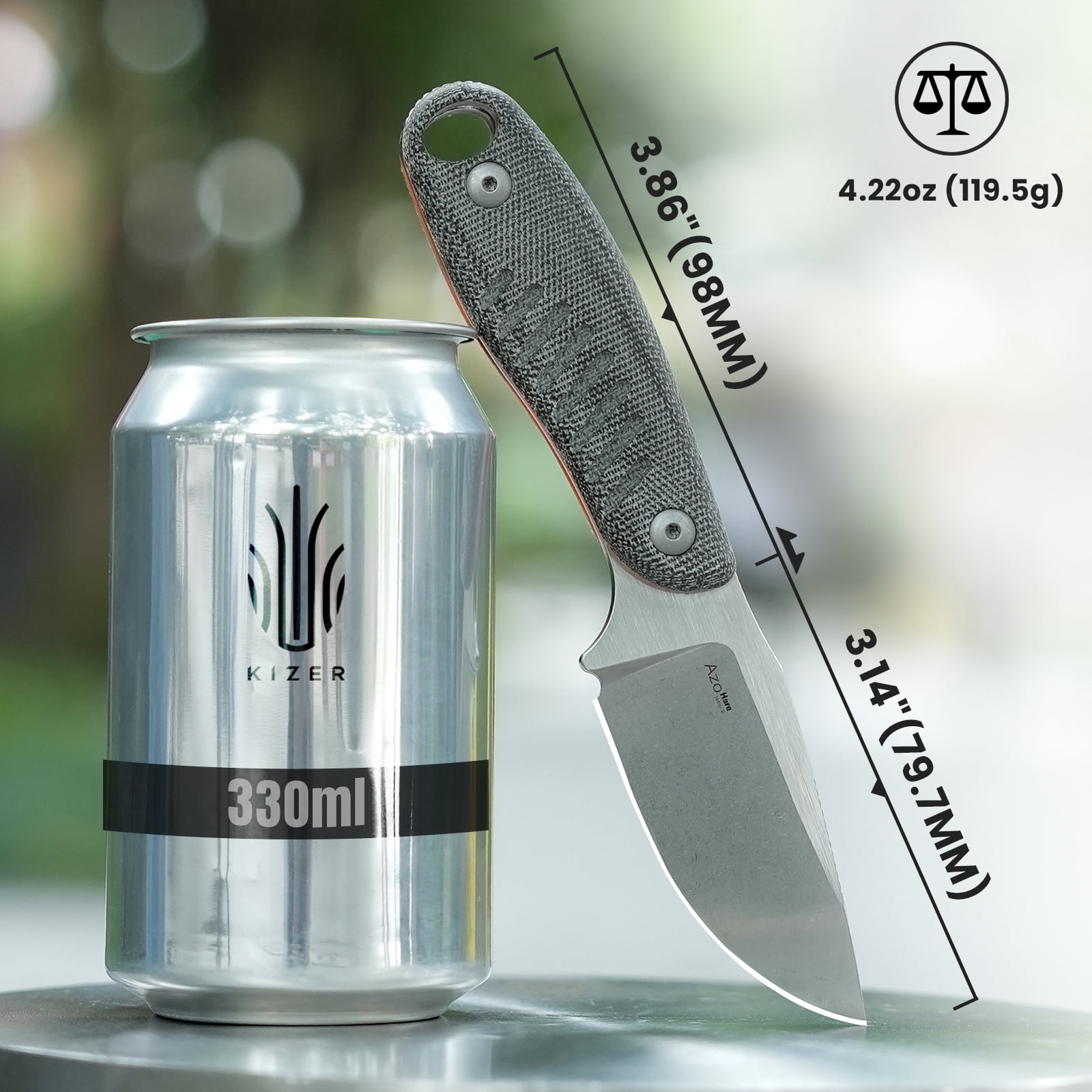 Kizer Hare Clip Point Fixed Knife Nitro-V Steel Blade Micarta + G10  Handle With Sheath, 1077A2