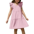 thumbnail image 2 of Babcutegg Girls Dresses, Ruffle Sleeve V Neck Soild Color Kids Clothes Clearance Pink 4 T, 2 of 9